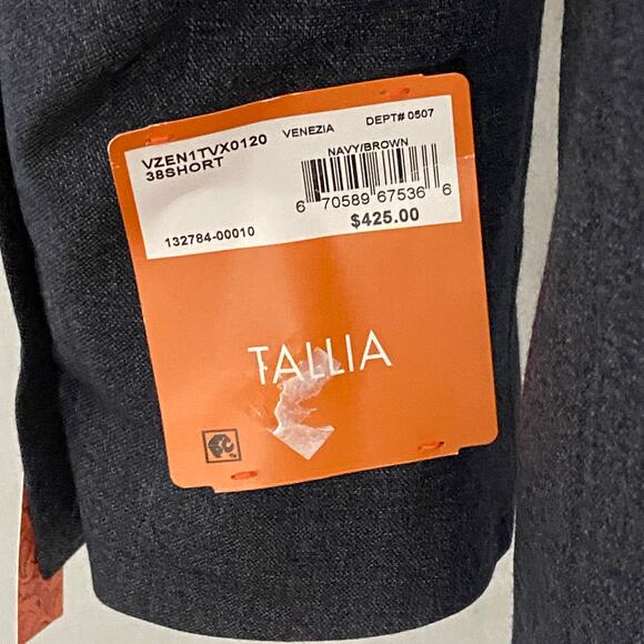 Tallia Men's 38 Short Suit Jacket Wool Blend Stretch Navy Brown Stripe NEW - Picture 10 of 10